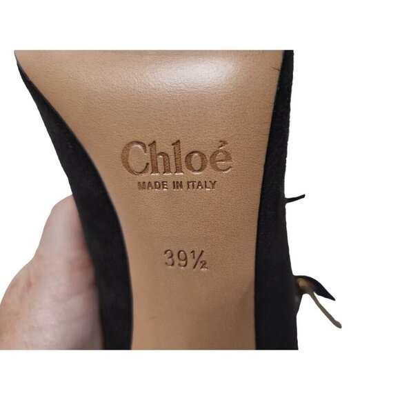 Chloé Mike Black Suede Studded Bow Cut-Out Heel Bootie - Picture 13 of 16